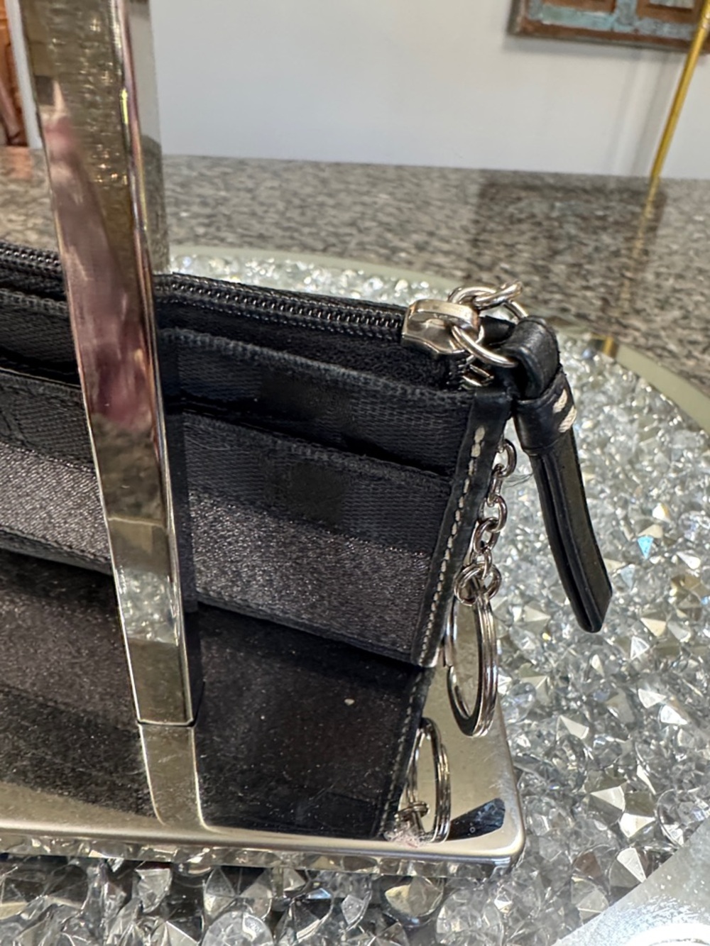 Coach Black Signature Card Case with Metallic Stripe card holder - Picture 7 of 14